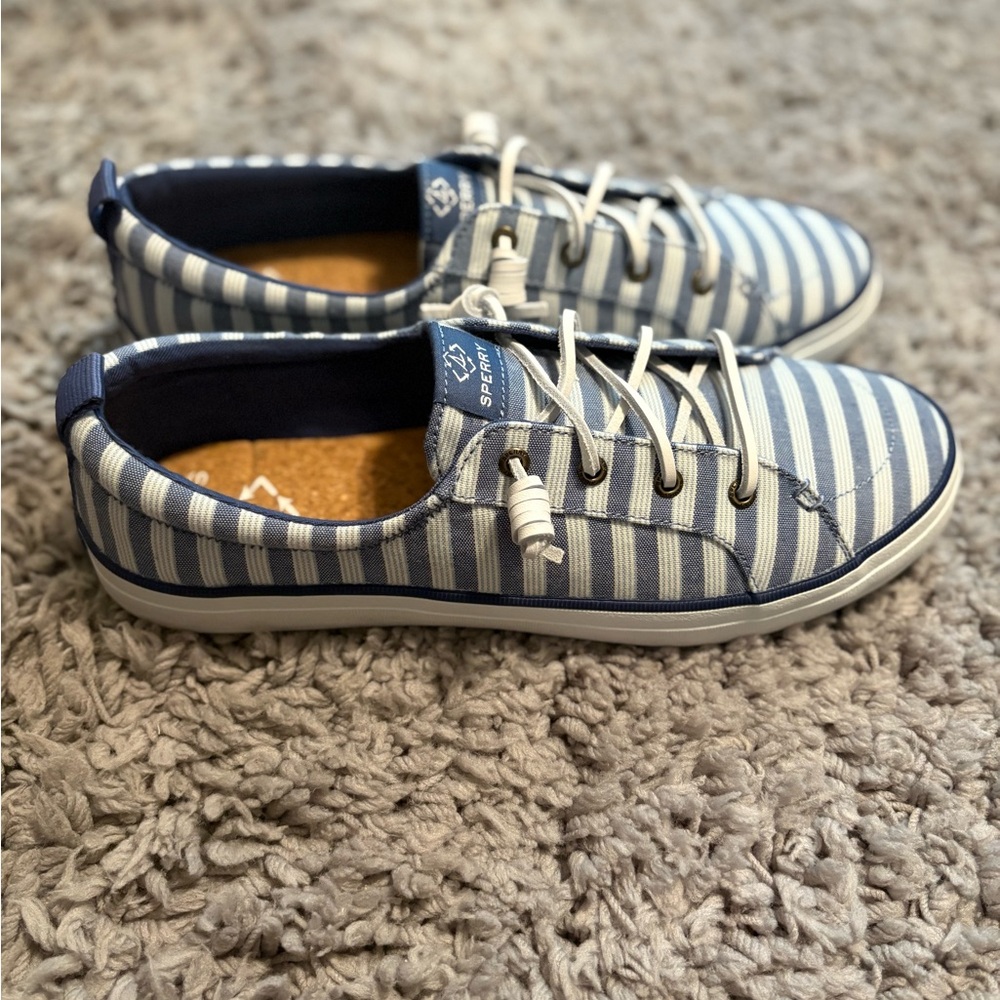 Sperry Blue and White Striped Sneakers